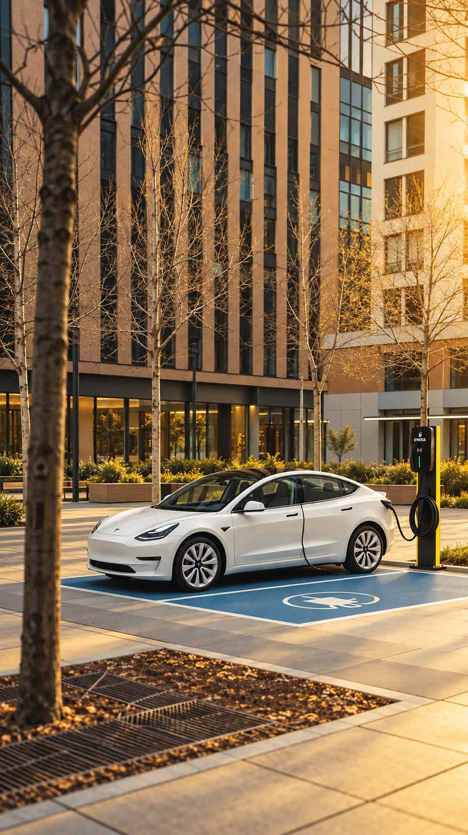 Vehículo eléctrico en un entorno comercial, imagen de referencia